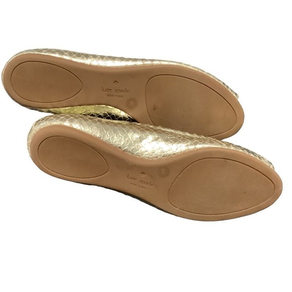 Kate Spade Women's Size 8 Flats Gold Snakeskin Open Toe Shoes‎ Beaded - Picture 6 of 6